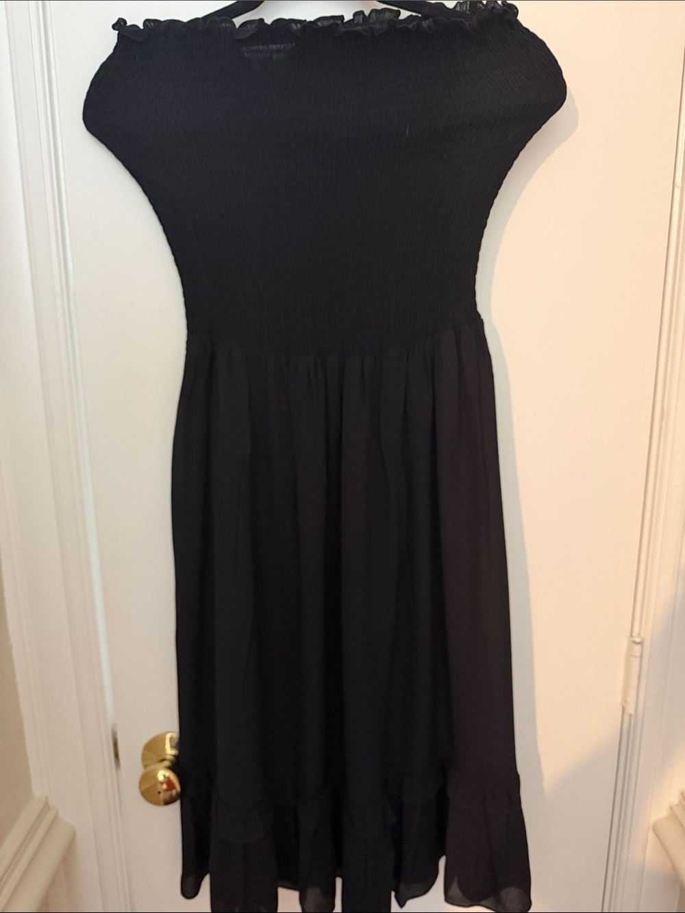 Michael Kors Black Strapless Smocked Midi Dress